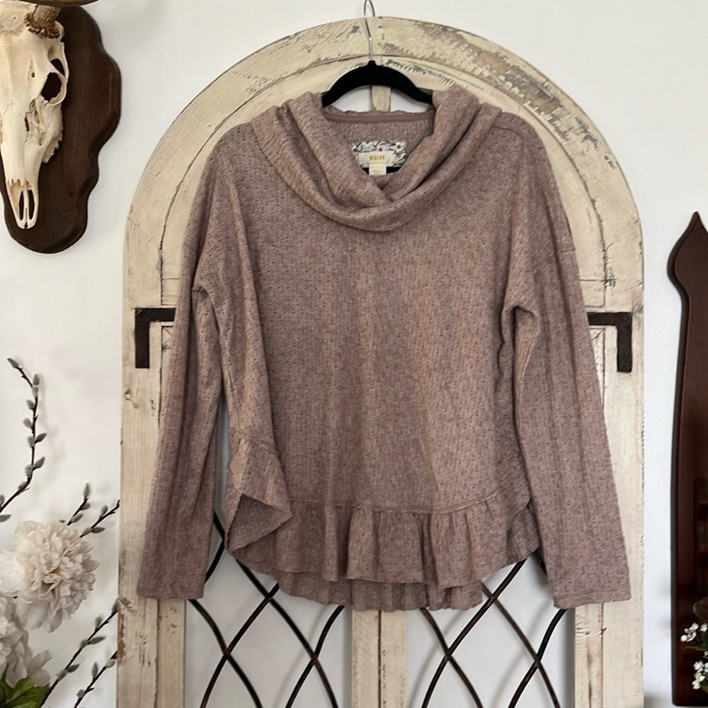 Maeve by Anthropologie Addie Ruffled Hacci Pullover in Heather Pink